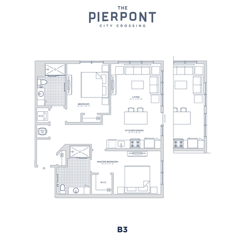 Floor plan for 2 beds, 2 baths, 1067 sqft
